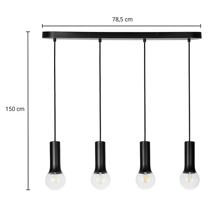 Lindby Pendelleuchte Fipas - Schwarz, E27 - Schwarze vierflammige Pendelleuchte mit linearer Deckenplatte.