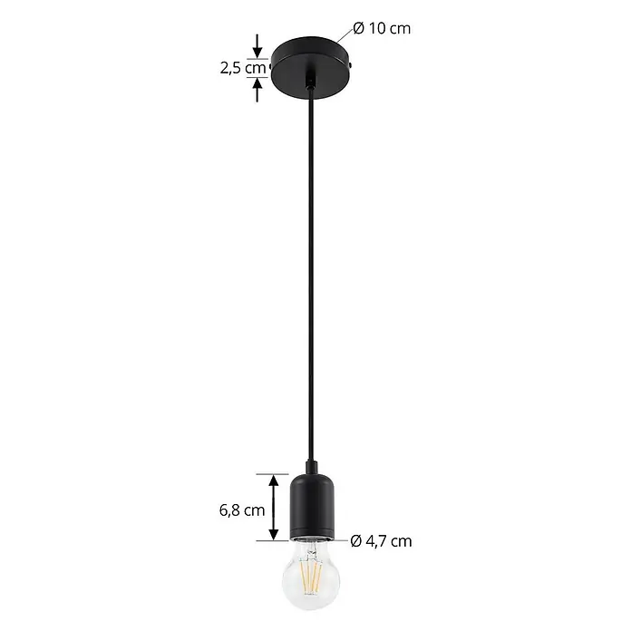 Lindby Pendelleuchte Hattie - L x B x H: 4,7 x 4,7 x 7 cm, schwarz, Schwarz, E27 - Schwarze Pendelleuchte mit runder Deckenrosette, elegantem Kabel und schwarzer Lampenfassung mit klarer LED-Glühbirne.
