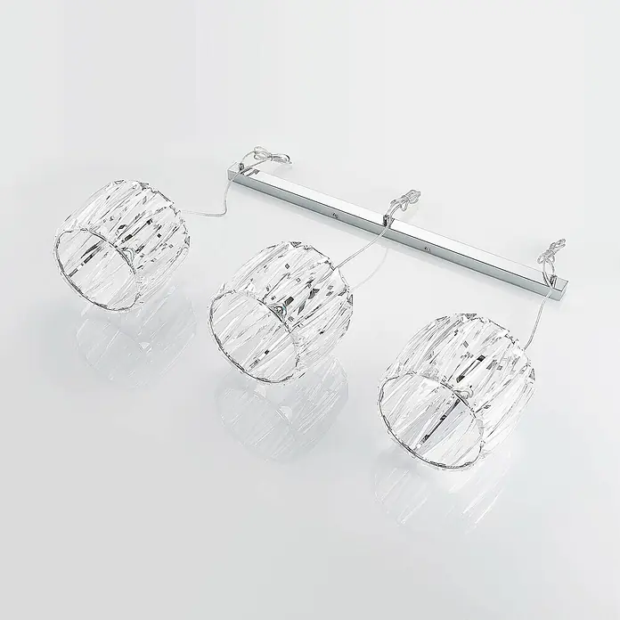 Lindby Pendelleuchte Sofia - L x B x H: 107 x 23 x 20 cm, klar / transparent, transparent, chrom, E14 - Dreiflammige Deckenleuchte mit facettierten Klarglasschirmen und Chromstange.