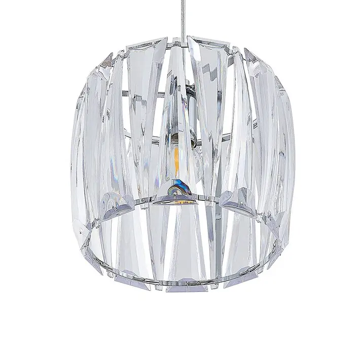 Lindby Pendelleuchte Sofia - L x B x H: 107 x 23 x 20 cm, klar / transparent, transparent, chrom, E14 - Klare, facettierte Kristall-Pendelleuchte mit Chromrahmen.