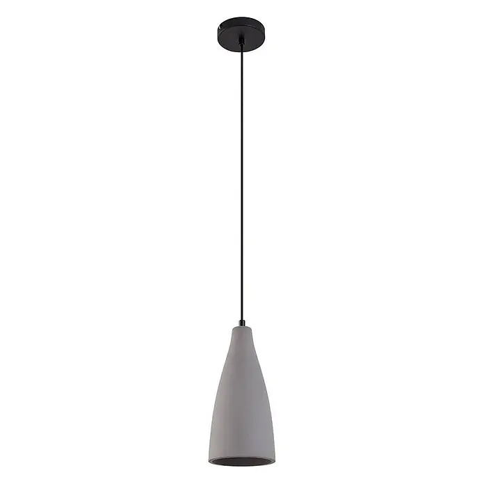 Lindby Pendelleuchte Sanne - alu / grau / zink, betongrau, E27 - Glockenförmige Pendelleuchte aus grauem Beton mit schwarzem Baldachin und Aufhängung.