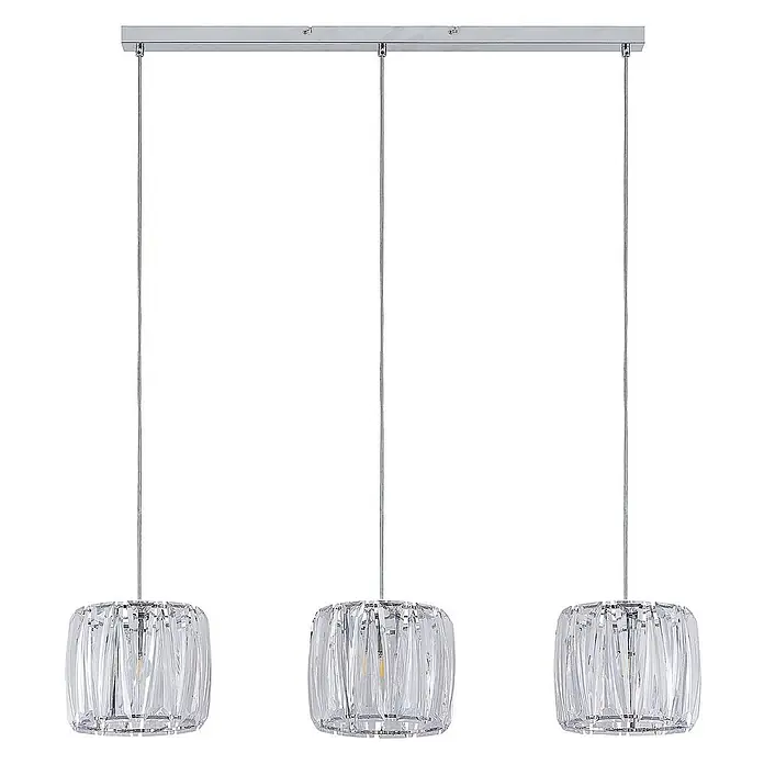Lindby Pendelleuchte Sofia - L x B x H: 107 x 23 x 20 cm, klar / transparent, transparent, chrom, E14 - Dreiflammige Pendelleuchte mit Chromstange und drei klaren, facettierten Kristallschirmen.