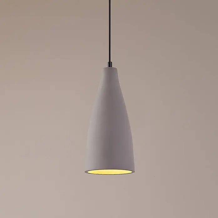 Lindby Pendelleuchte Sanne - alu / grau / zink, betongrau, E27 - Graue konische Pendelleuchte mit warmweißem Licht.