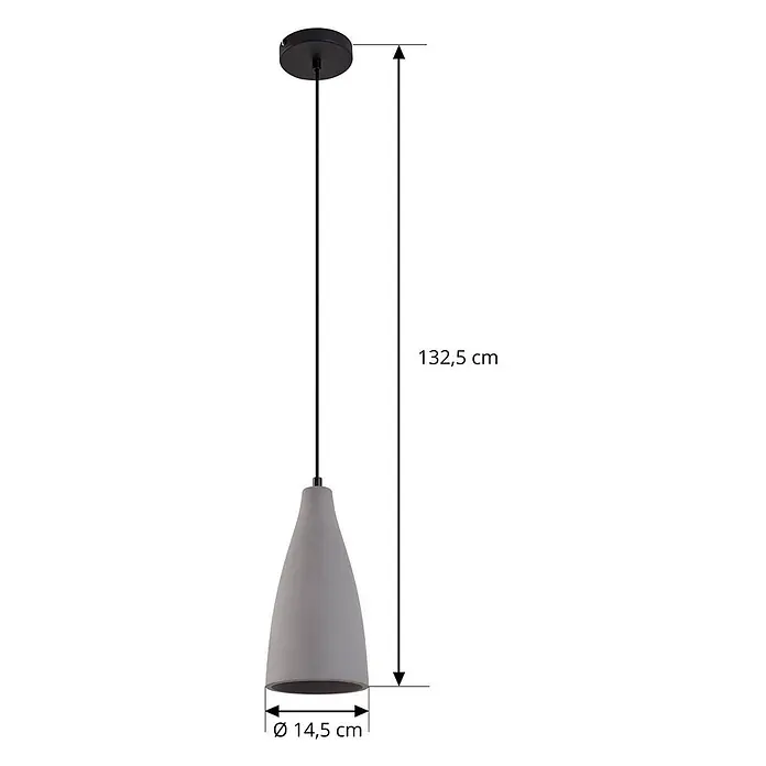 Lindby Pendelleuchte Sanne - alu / grau / zink, betongrau, E27 - Graue Pendelleuchte in Betonoptik mit schwarzem Baldachin und Kabel. Gesamtlänge 132,5 cm, Schirmdurchmesser 14,5 cm.
