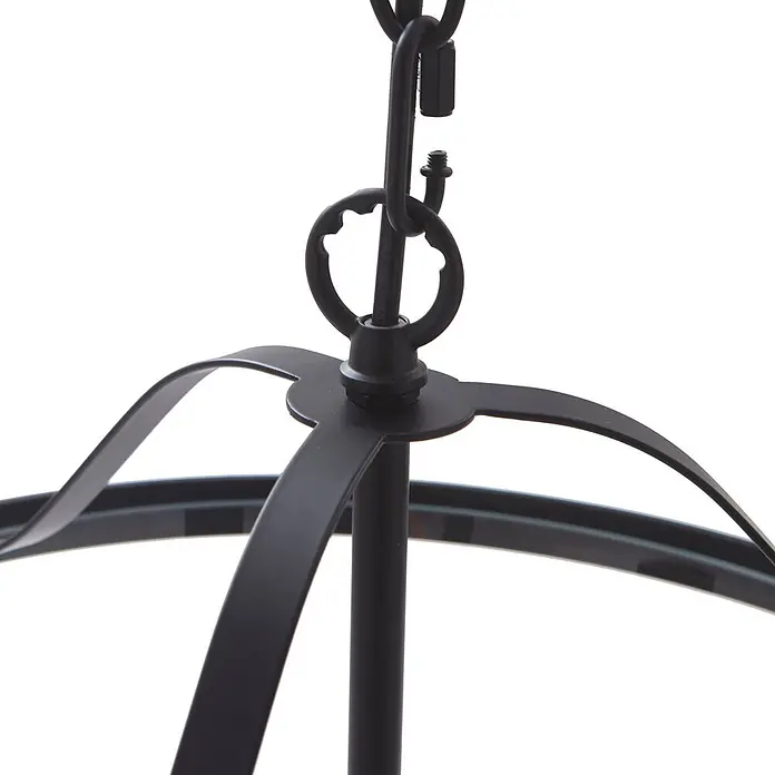 Lucande Pendelleuchte Eryk - L x B x H: 40,2 x 40,2 x 36,9 cm, schwarz, Schwarz, transparent, E14 - Aufhängesystem für Kronleuchter aus schwarzem Metall mit Kette, Haken, Mittelstange und gebogenen Rahmenelementen.