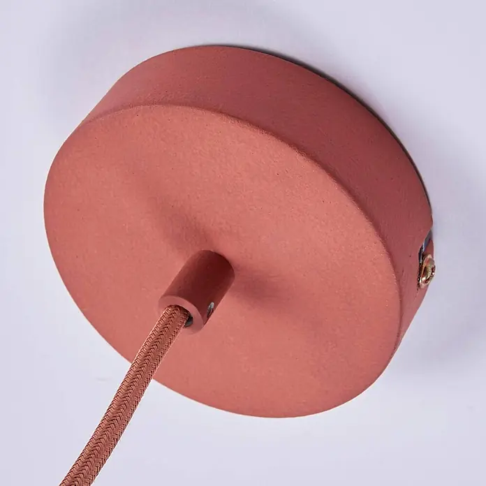 Lindby Pendelleuchte Fiona - L x B x H: 30 x 30 x 17 cm, terracotta, Terrakotta, E27 - Terrakottafarbene Deckenrosette mit matter Oberfläche und passendem Textilkabel.