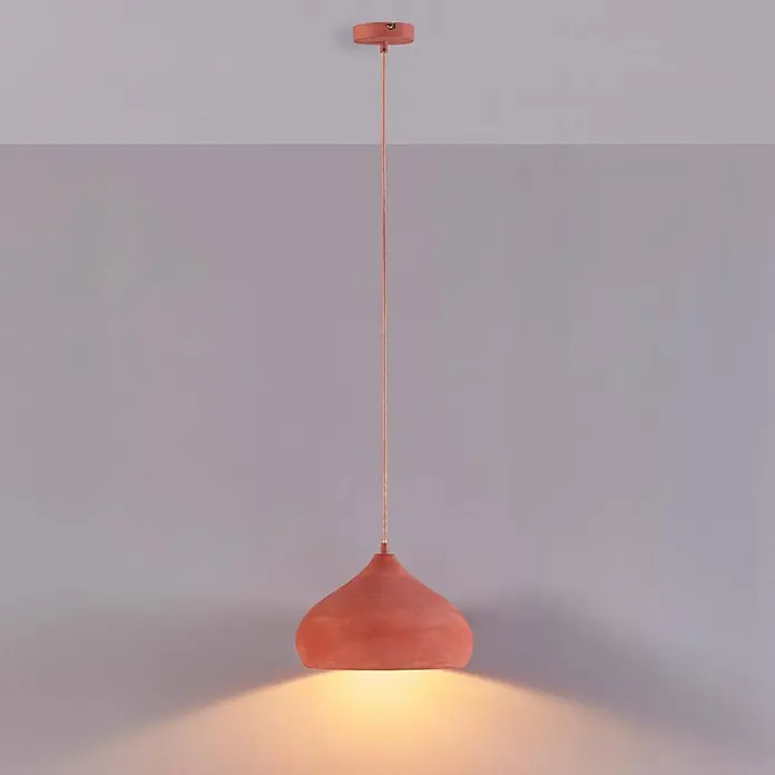 Lindby Pendelleuchte Fiona - L x B x H: 30 x 30 x 17 cm, terracotta, Terrakotta, E27 - Terrakotta-Glockenpendelleuchte mit warmem Lichtschein.
