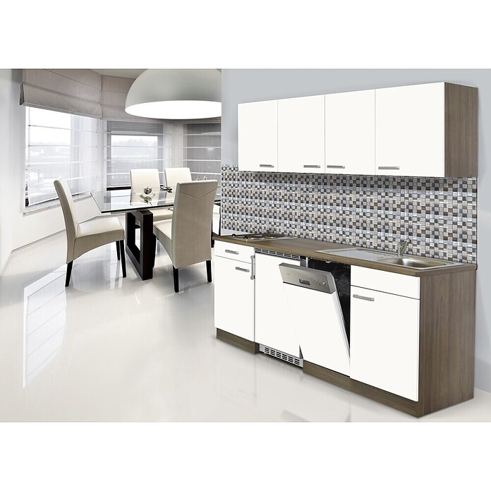 Respekta Cocina (195 cm, Con placa de dos fuegos, Blanco)