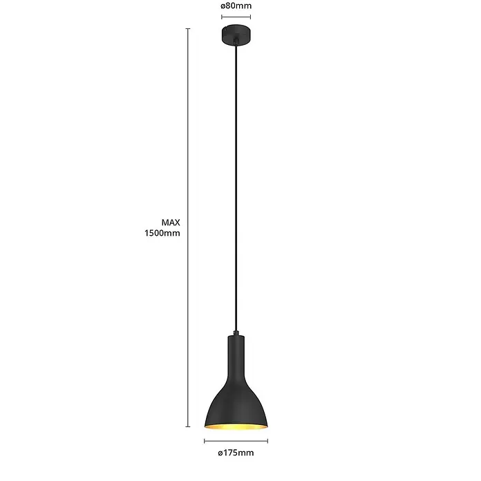 Arcchio Pendelleuchte Cosmina - L x B x H: 17,5 x 17,5 x 26 cm, schwarz, Schwarz, gold, E27 - Schwarze Pendelleuchte mit goldener Innenseite und verstellbarem Kabel, mit runder Deckenbefestigung.