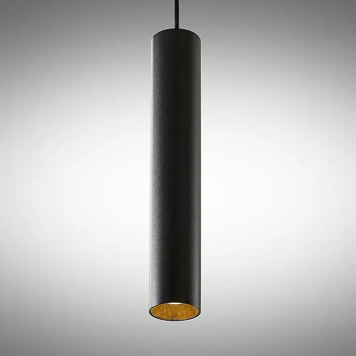 Arcchio Pendelleuchte Ejona - L x B x H: 6 x 6 x 35 cm, schwarz, Schwarz, GU10 - Schwarze zylindrische Pendelleuchte mit texturierter Oberfläche und goldenem Inneren.