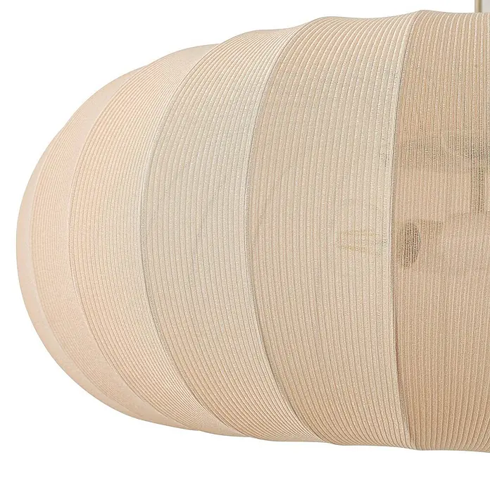 Lindby Pendelleuchte Helin - L x B x H: 70 x 70 x 26 cm, creme / amber, beige, E27 - Heller beiger Lampenschirm aus geripptem Textil mit voluminöser, abgerundeter Form.