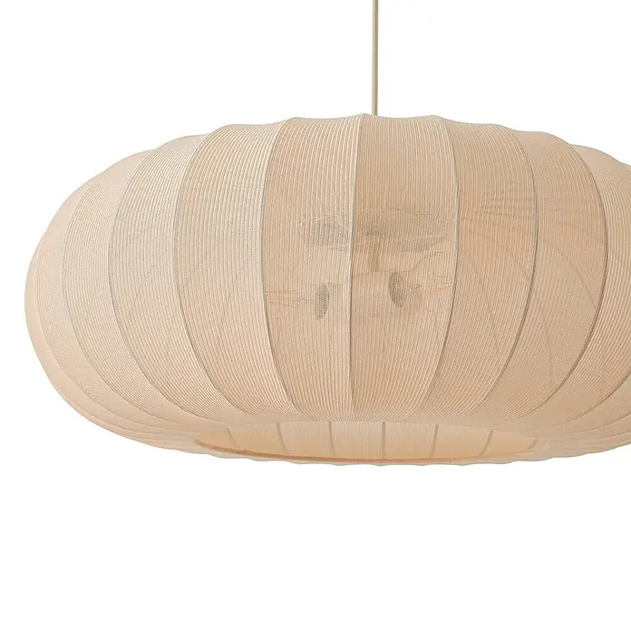 Lindby Pendelleuchte Helin - L x B x H: 70 x 70 x 26 cm, creme / amber, beige, E27 - Beigefarbene, gerippte ovale Textil-Pendelleuchte, Glühbirnen innen sichtbar.