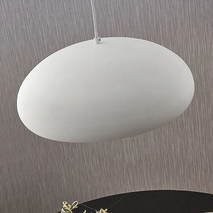 Lindby Pendelleuchte Gerwina - L x B x H: 40 x 40 x 15 cm, weiß / opal, weiß, gold, E27 - Weiße ovale Pendelleuchte.
