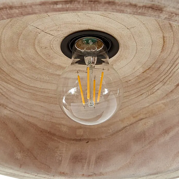 Lucande Pendelleuchte Leivar - Holz hell, Schwarz, Holz hell, E27 - Hölzerne Leuchte mit Naturmaserung und einer klaren LED-Glühbirne.