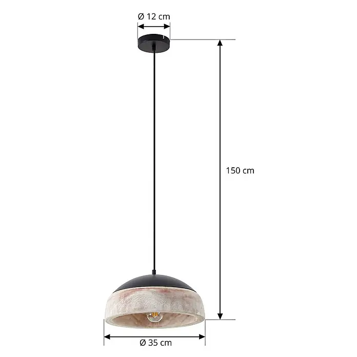 Lucande Pendelleuchte Leivar - Holz hell, Schwarz, Holz hell, E27 - Pendelleuchte mit schwarzer Metallhaube, hellem Holzschirm und sichtbarer Glühbirne. Gesamthöhe 150 cm, Schirmdurchmesser 35 cm.