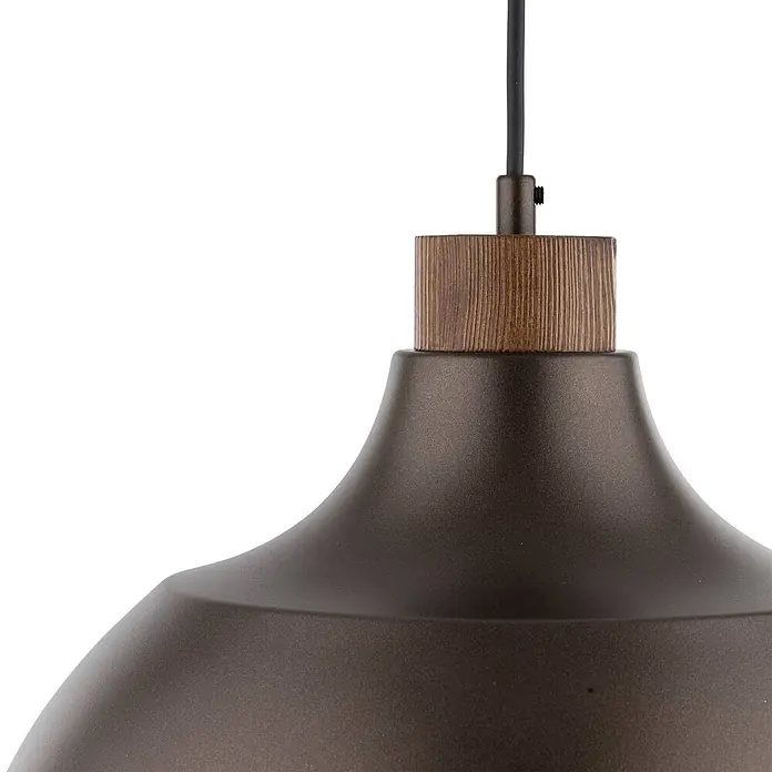Envostar Pendelleuchte Kaitt - L x B x H: 34 x 34 x 170 cm, braun, holz hell, E27 - Dunkelbraune Metall-Pendelleuchte mit Holzdetail und schwarzem Kabel.