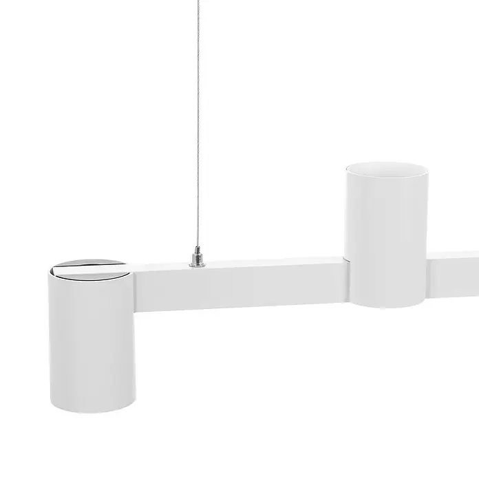 Arcchio Pendelleuchte Brinja - weiß / opal, weiß, GU10 - Weiße lineare Pendelleuchte mit zwei zylindrischen Strahlern, an einem dünnen Kabel aufgehängt.
