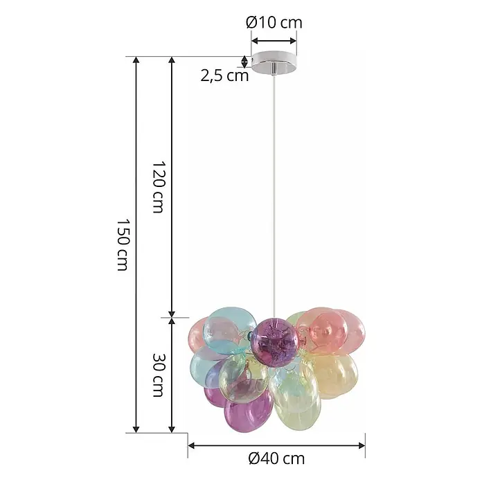 Lucande Pendelleuchte Diborah - L x B x H: 40 x 40 x 30 cm, Multicolour, multicolour, G9 - Bunte Glas-Pendelleuchte mit mehreren ballonförmigen Schirmen. Gesamthöhe 150 cm, Durchmesser 40 cm.