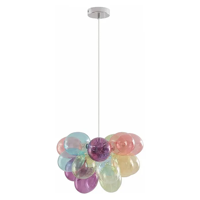 Lucande Pendelleuchte Diborah - L x B x H: 40 x 40 x 30 cm, Multicolour, multicolour, G9 - Mehrfarbige Hängeleuchte aus Glaskugeln, von einer silbernen Deckenrosette hängend.