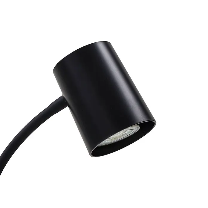 Lindby Tischleuchte Radka - L x B x H: 14,2 x 14,2 x 40,5 cm, schwarz, schwarz, GU10 - Schwarzer zylindrischer Spotkopf mit LED-Birne, an flexiblem Arm befestigt.
