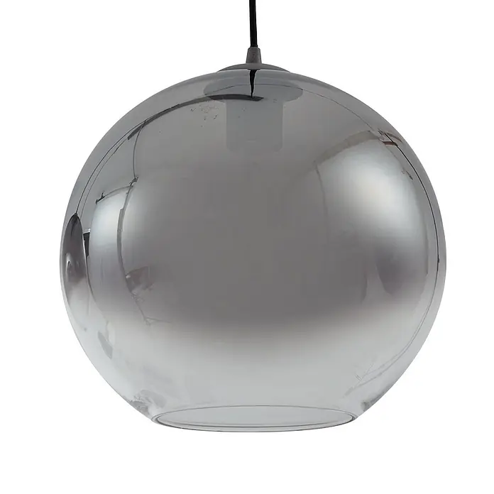Lucande Pendelleuchte Brillar - L x B x H: 128 x 30 x 26,5 cm, alu / grau / zink, rauchgrau, zementgrau, E27 - Verspiegelte Rauchglas-Kugelpendelleuchte, unten klar.