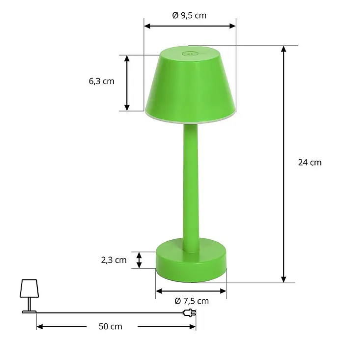 Lindby Tischleuchte Gaja - grün, grün - Grüne Tischlampe mit Maßen: 24 cm hoch, Schirm Ø 9,5 cm, Basis Ø 7,5 cm.