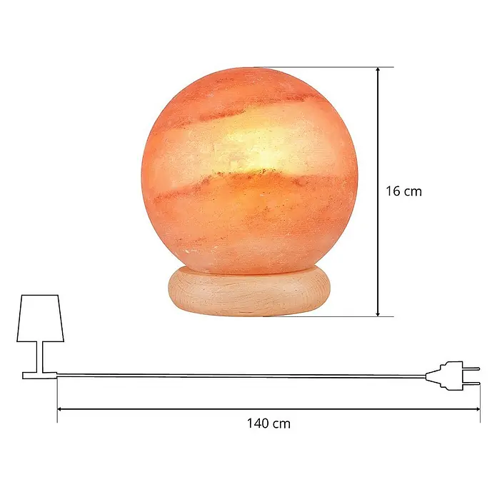 Envostar Tischleuchte Harmony - rot, E14 - Kugelförmige Himalaya-Salzlampe, 16 cm hoch, mit orangefarbenem Leuchten, Holzsockel und 140 cm langem Stromkabel.