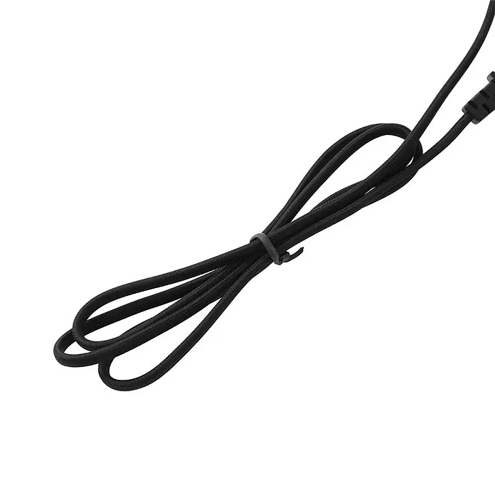 Lucande Tischleuchte Thalorin - braun / rost, E27 - Schwarzes geflochtenes Kabel, ordentlich aufgewickelt und mit einem wiederverwendbaren Kabelbinder gesichert.