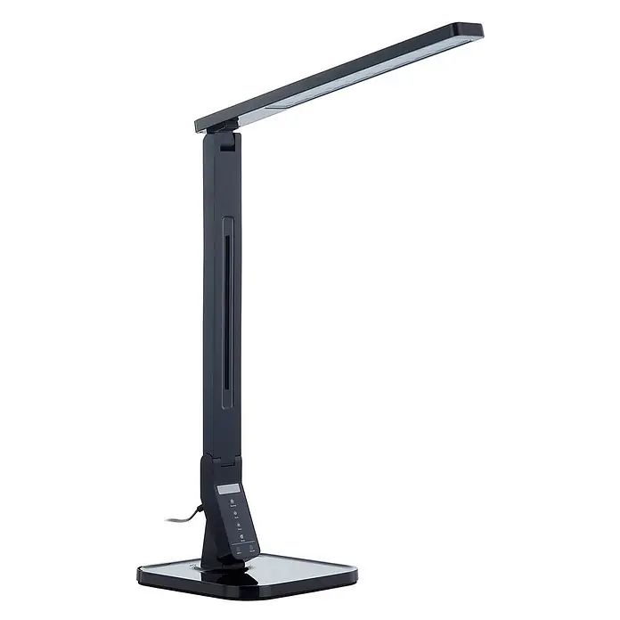 Lindby Tischleuchte Eleni - L x B x H: 18 x 17,2 x 45 cm, schwarz, schwarz - Schlanke, dunkelgraue LED-Schreibtischlampe mit verstellbarem Arm und Touch-Bedienfeld am Sockel.
