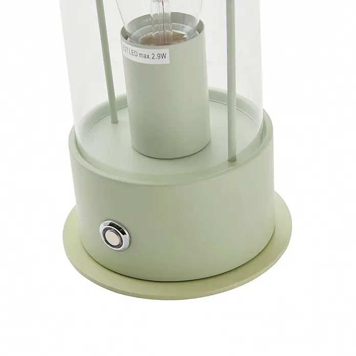 Lindby Tischleuchte Yvette - L x B x H: 17 x 17 x 36,4 cm, grün, klar / transparent, E27 - Hellgrüne Metalltischlampe mit klarem Glasschirm und E27 LED-Fassung, mit weißem Druckknopf an der Basis.