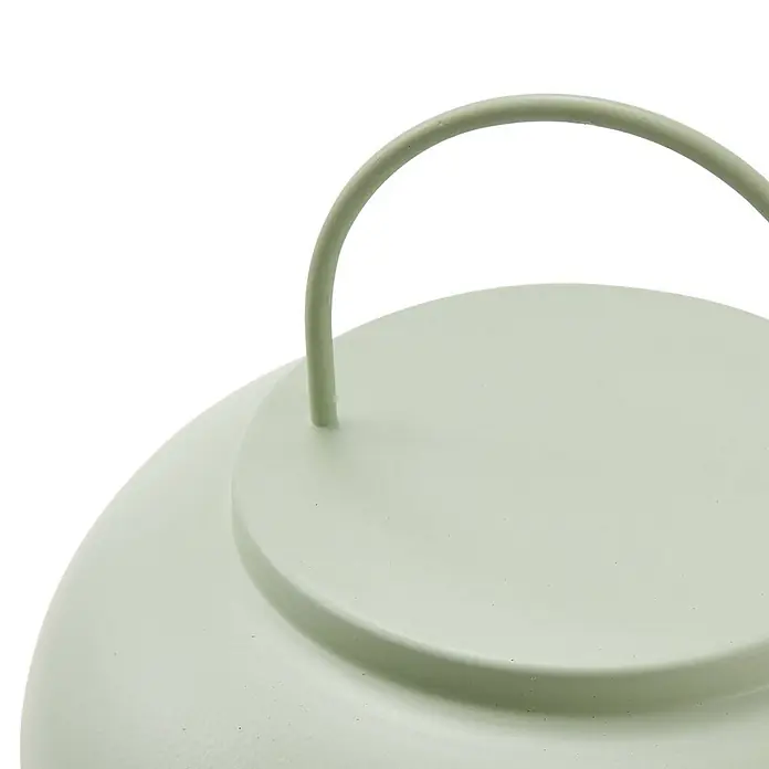 Lindby Tischleuchte Yvette - L x B x H: 17 x 17 x 36,4 cm, grün, klar / transparent, E27 - Hellgrüner matter Behälter mit gewölbtem Griff.