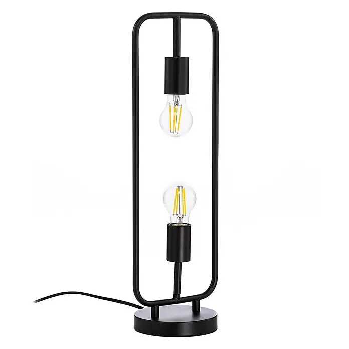 Lucande Tischleuchte Tornike - L x B x H: 15 x 18,5 x 56 cm, schwarz, E27 - Schwarze Metall-Tischlampe mit zwei sichtbaren LED-Filamentbirnen.