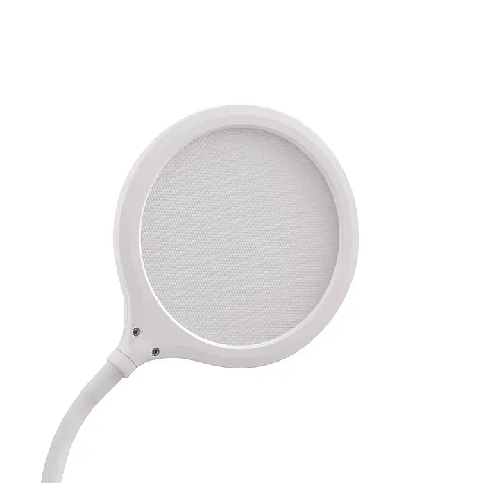 Lindby Tischleuchte Valtaria - L x B x H: 28,8 x 17 x 38,1 cm, weiß / opal, weiß / opal - Weißer runder Popschutz mit feinem Netzschirm an einem flexiblen Arm.