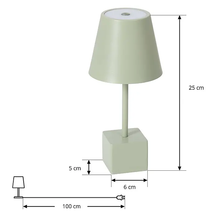 Lindby Tischleuchte Janea - grün, grün - Hellgrüne Tischlampe mit quadratischem Sockel. Gesamthöhe 25 cm, Sockel 6x6 cm, 100 cm Kabel.