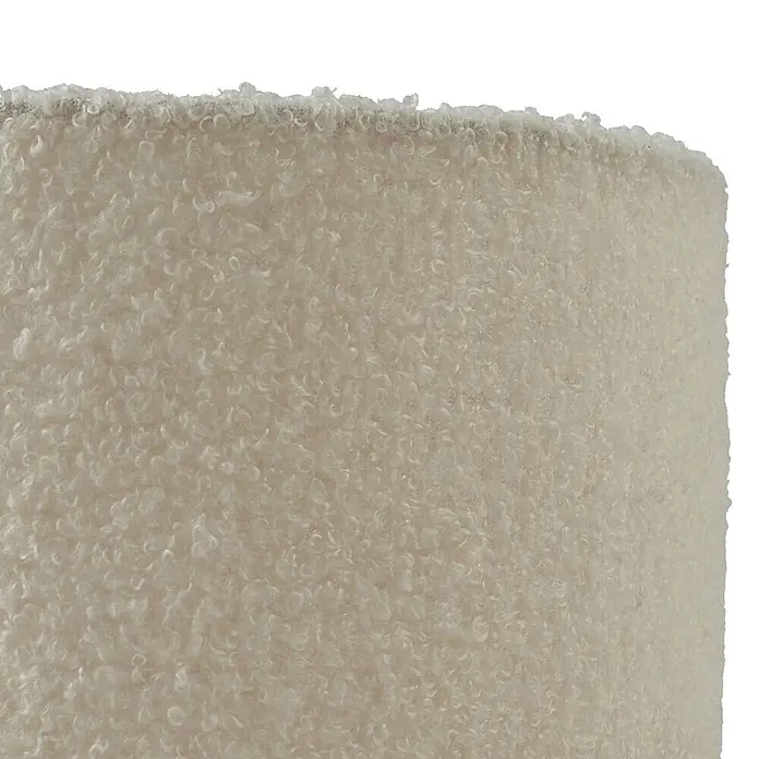 Lindby Tischleuchte Jone - L x B x H: 23 x 23 x 30 cm, weiß / opal, weiß / opal, E27 - Cremefarbener Bouclé-Stoff mit weicher, strukturierter Oberfläche, oft für Möbel oder Lampenschirme verwendet.