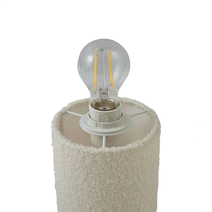 Lindby Tischleuchte Jone - L x B x H: 23 x 23 x 30 cm, weiß / opal, weiß / opal, E27 - Klare LED-Filamentlampe in cremefarbenem, flauschigem Lampenfuß.