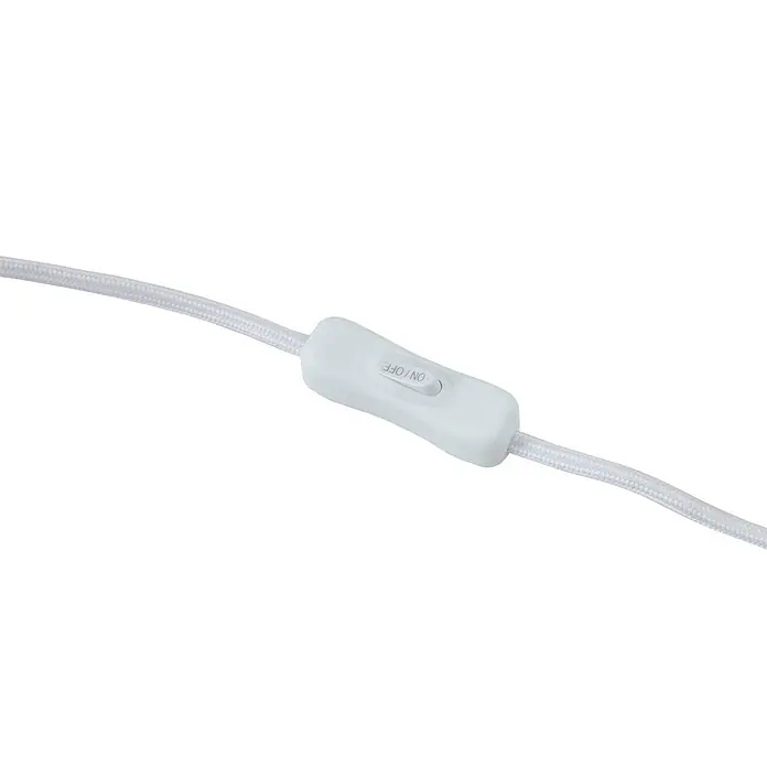Lindby Tischleuchte Jone - L x B x H: 23 x 23 x 30 cm, weiß / opal, weiß / opal, E27 - Weißer Zwischenschalter auf einem weißen geflochtenen Stromkabel, mit „ON/OFF“ auf dem Schalter.