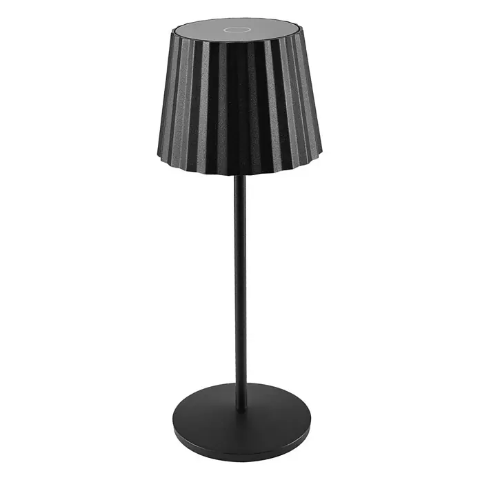 Lindby Tischleuchte Esali - L x B x H: 11 x 11 x 28,5 cm, schwarz, schwarz - Schwarze Tischlampe mit plissiertem Schirm, schlankem Fuß und rundem Sockel. Berührungssteuerung oben.