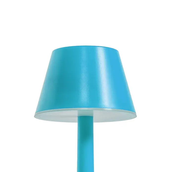 Lindby Tischleuchte Gaja - L x B x H: 9,5 x 9,5 x 24 cm, blau, blau - Eine türkisfarbene Tischlampe mit konischem Schirm und zylindrischem Ständer, mattiert.