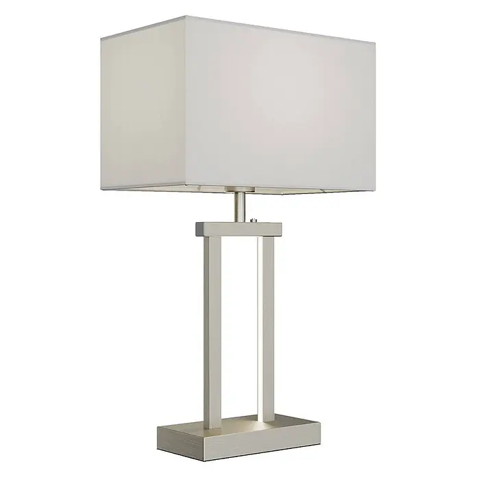 Lindby Tischleuchte Sigurd - alu / grau / zink, weiß / opal, E27 - Moderne Tischlampe mit rechteckigem weißen Schirm und gebürstetem silbernem Metallgestell mit offenem Rahmen.