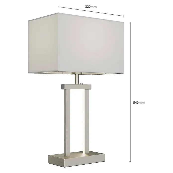 Lindby Tischleuchte Sigurd - L x B x H: 20 x 32 x 54 cm, alu / grau / zink, weiß / opal, E27 - Rechteckige Tischleuchte mit hellem Stoffschirm und gebürstetem Metallsockel. 320 mm breit und 540 mm hoch.