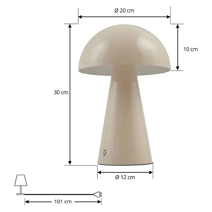 Lindby Tischleuchte Nevijo - creme / amber, creme / amber - Beige pilzförmige Tischleuchte, 30 cm hoch, mit 20 cm Schirm und 101 cm Kabel.