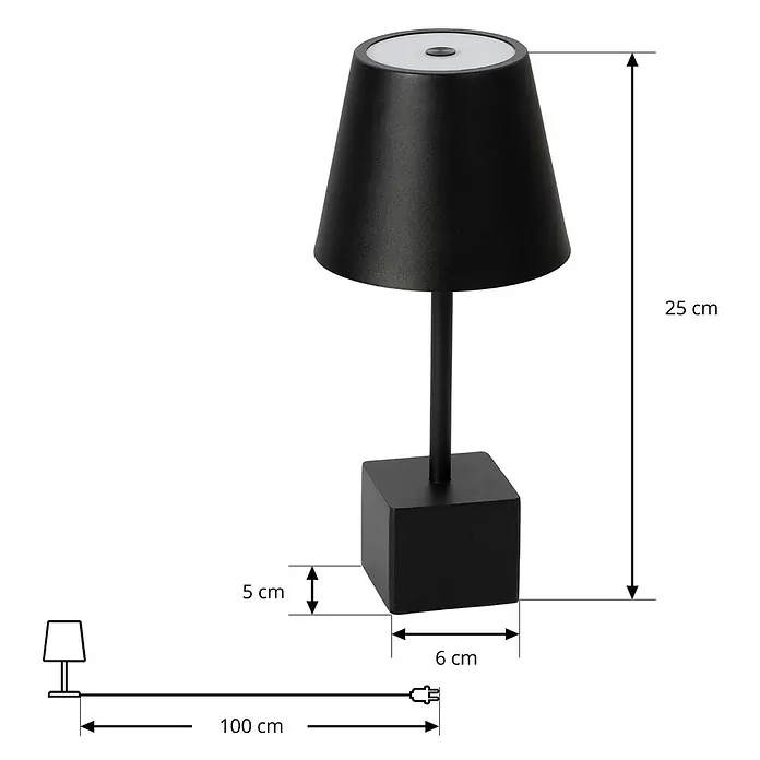 Lindby Tischleuchte Janea - L x B x H: 11,4 x 11,4 x 25 cm, schwarz, schwarz - Schwarze, wiederaufladbare LED-Tischleuchte mit Touch-Steuerung, 25 cm hoch.