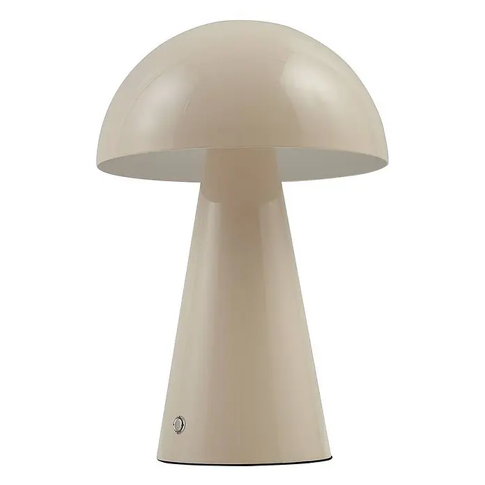 Lindby Tischleuchte Nevijo - creme / amber, creme / amber - Glänzende, beigefarbene Pilz-Tischlampe mit konischem Fuß und kuppelförmigem Schirm, versehen mit einem silbernen Knopf.