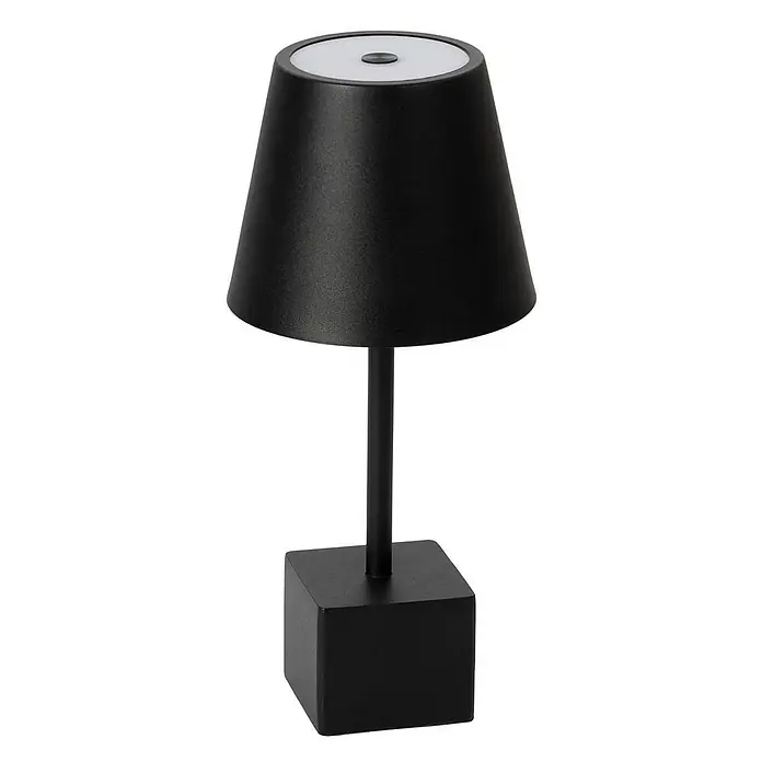 Lindby Tischleuchte Janea - L x B x H: 11,4 x 11,4 x 25 cm, schwarz, schwarz - Schwarze moderne Tischleuchte mit konischem Schirm, zylindrischem Ständer, kubischem Fuß und oberer Steuerung.