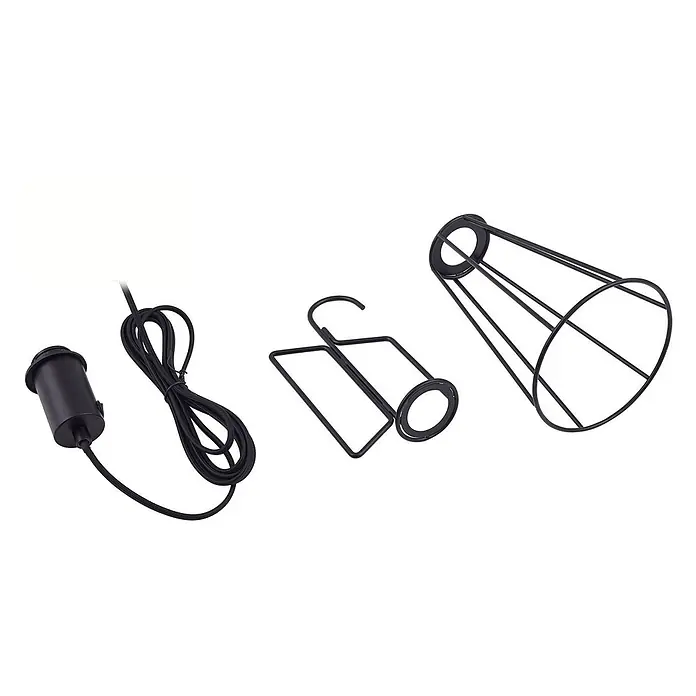 Lindby Tischleuchte Tharion - L x B x H: 15,4 x 15,4 x 42,6 cm, schwarz, E27 - Schwarze Pendelleuchten-Komponenten: Fassung mit Textilkabel, Aufhänger und Drahtlampenschirm.