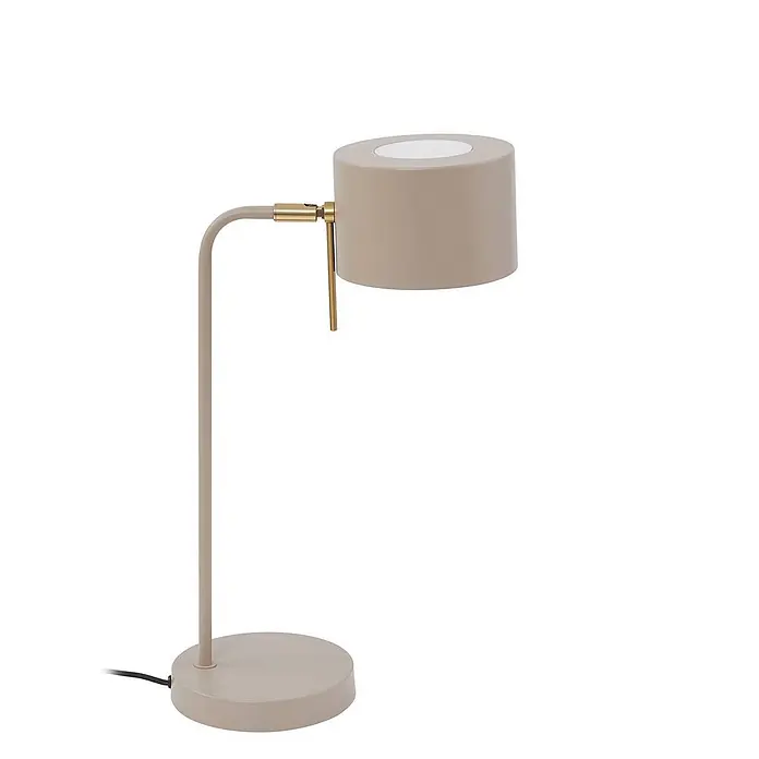 Lindby Tischleuchte Kaida - L x B x H: 30 x 15 x 43,5 cm, braun / rost, braun / rost, E27 - Moderne beigefarbene Tischleuchte aus Metall mit Messingdetails und zylindrischem Schirm.