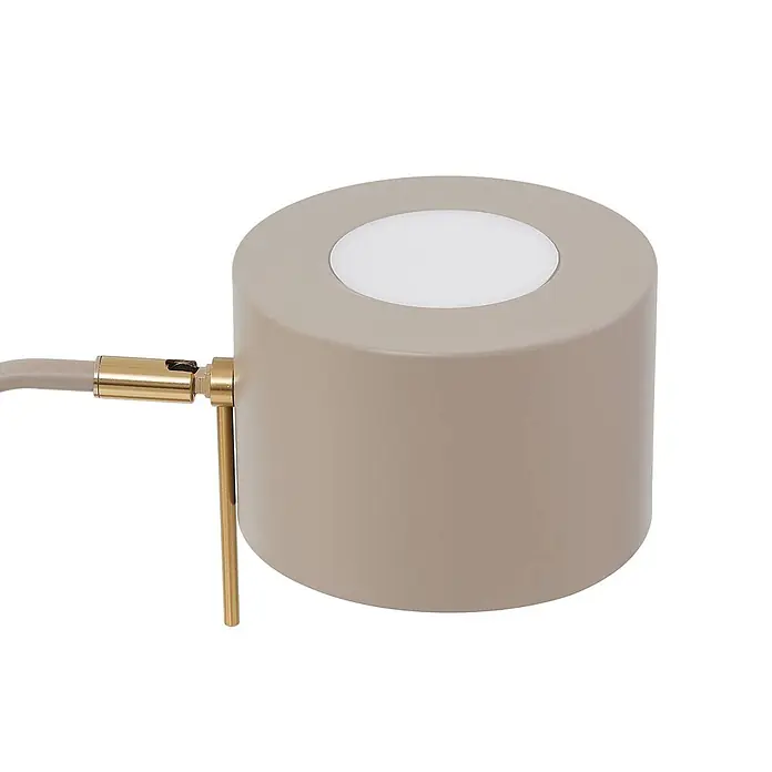 Lindby Tischleuchte Kaida - L x B x H: 30 x 15 x 43,5 cm, braun / rost, braun / rost, E27 - Zylindrischer beiger Lampenkopf mit weißem Diffusor und Messingdetails.