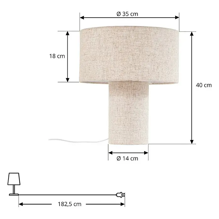 Lindby Tischleuchte Elfie - L x B x H: 35 x 35 x 40 cm, creme / amber, E27 - Tischleuchte aus Naturleinenstoff. Höhe 40 cm, Schirm Ø 35 cm, Sockel Ø 14 cm.
