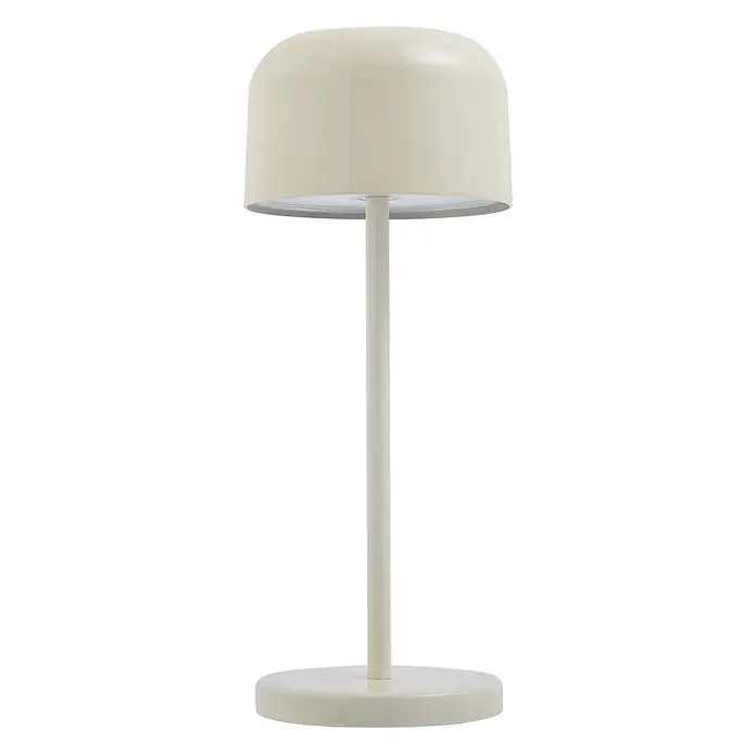 Lucande Tischleuchte Quill - creme / amber, creme / amber - Minimalistische cremefarbene Tischleuchte mit pilzförmigem Schirm, zylindrischem Ständer und rundem Fuß.